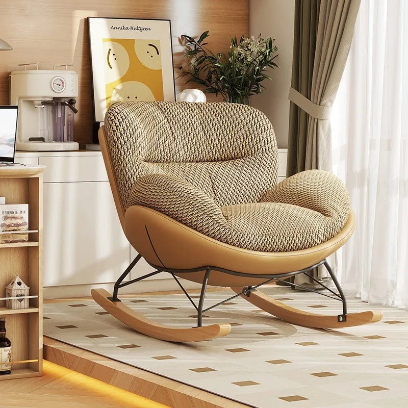 FULLLOVE Nordic Home Single Living Room Sofas Chair Leisure Light Luxury Recliner Lazy Bedroom Sofa Simple Balcony Rocking Chair