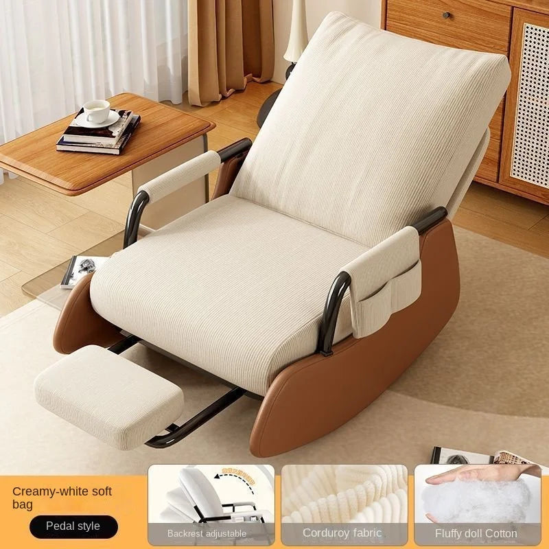 Corduroy Rocking Chair with Footrest