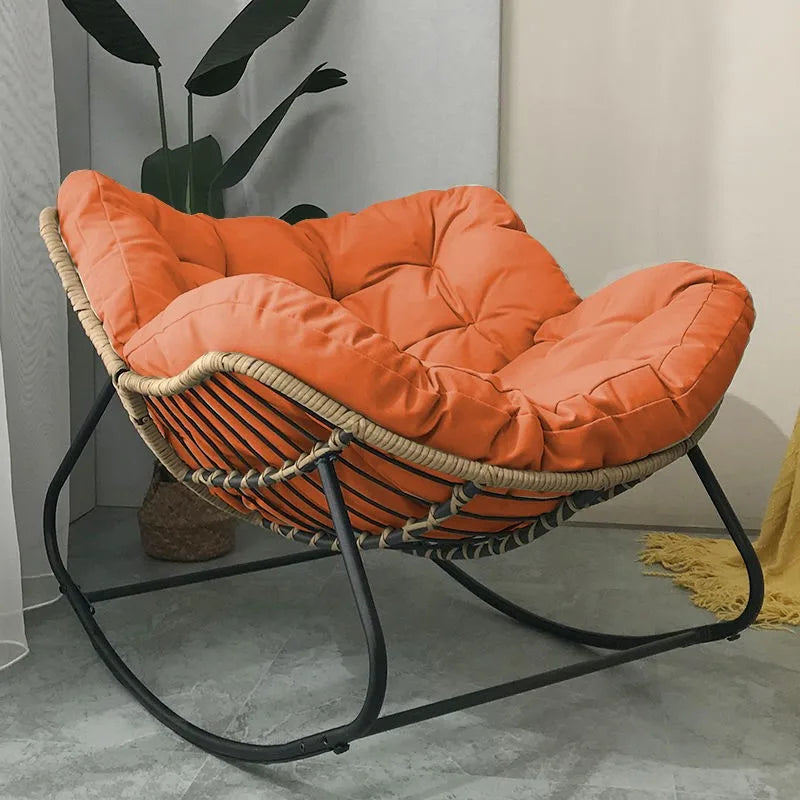 Realife Woven Rattan Rocking Chair Comfortable Soft Bag For Sitting Or Lying Lazy Rocking Chair Balcony Home Use Wrought Iron
