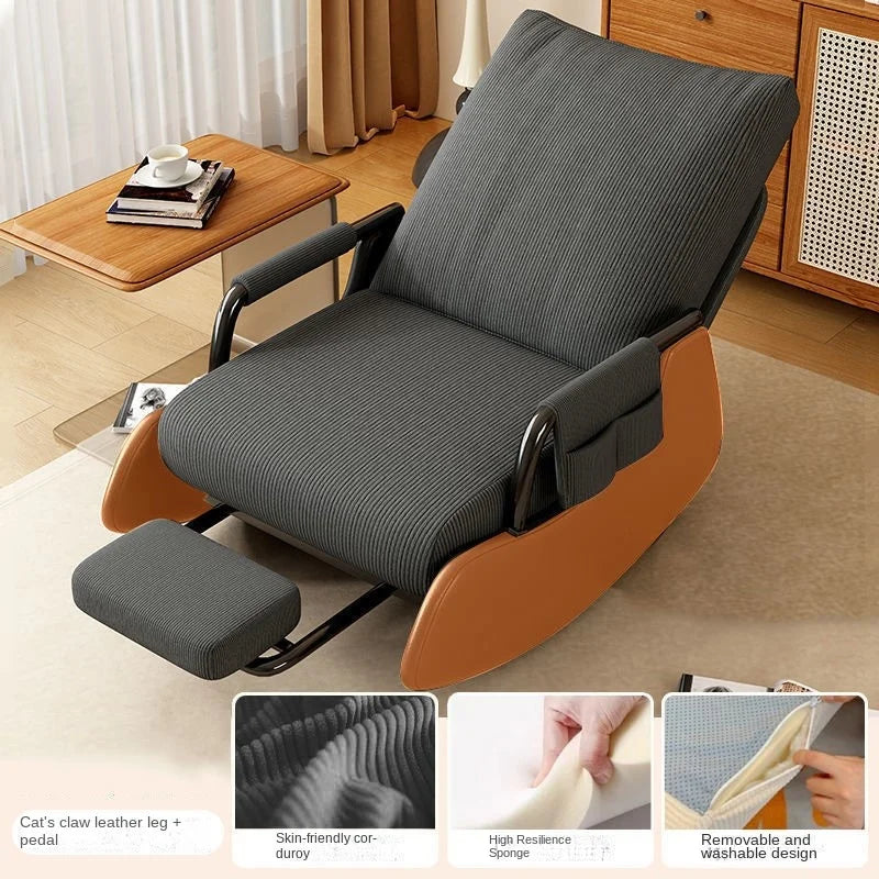 Corduroy Rocking Chair with Footrest