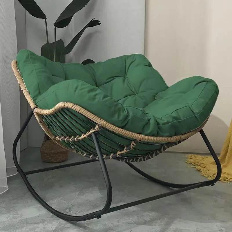 Realife Woven Rattan Rocking Chair Comfortable Soft Bag For Sitting Or Lying Lazy Rocking Chair Balcony Home Use Wrought Iron