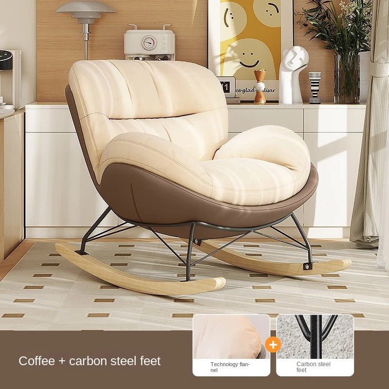 FULLLOVE Nordic Home Single Living Room Sofas Chair Leisure Light Luxury Recliner Lazy Bedroom Sofa Simple Balcony Rocking Chair